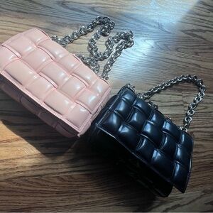 Quilted Chain Strap Shoulder Bag - Pink and Black